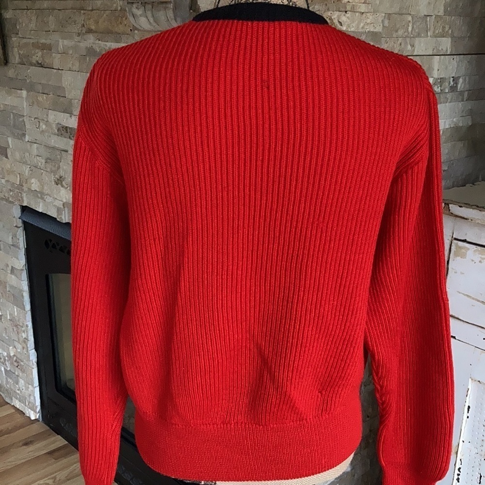 Vintage Obermeyer red zip cardigan sweater w black trim 100% wool grandma core - Picture 11 of 16